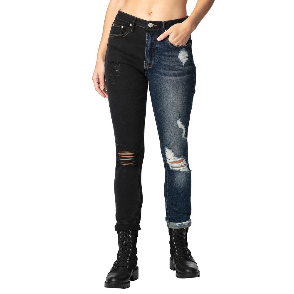 Almost Famous "Vintage Feel mom fit roll Cuffed high Rise 1/2 Blue & 1/2 Black